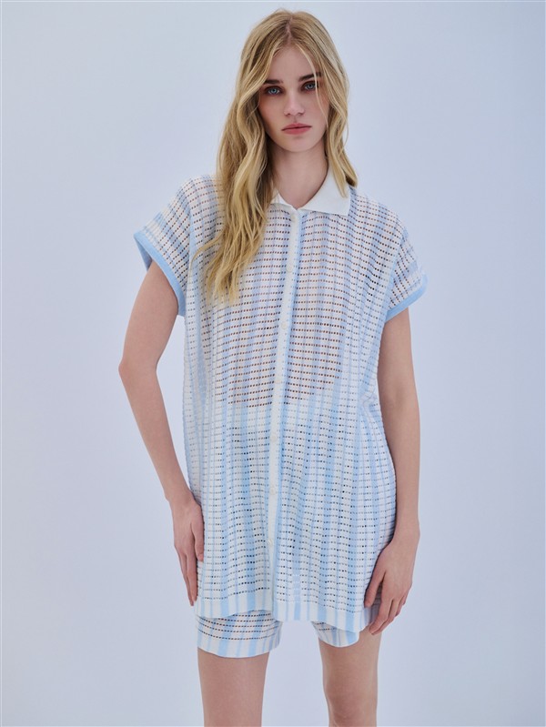 COMBOS 058 CARDIGAN POLO STRIPED LIGHT BLUE
